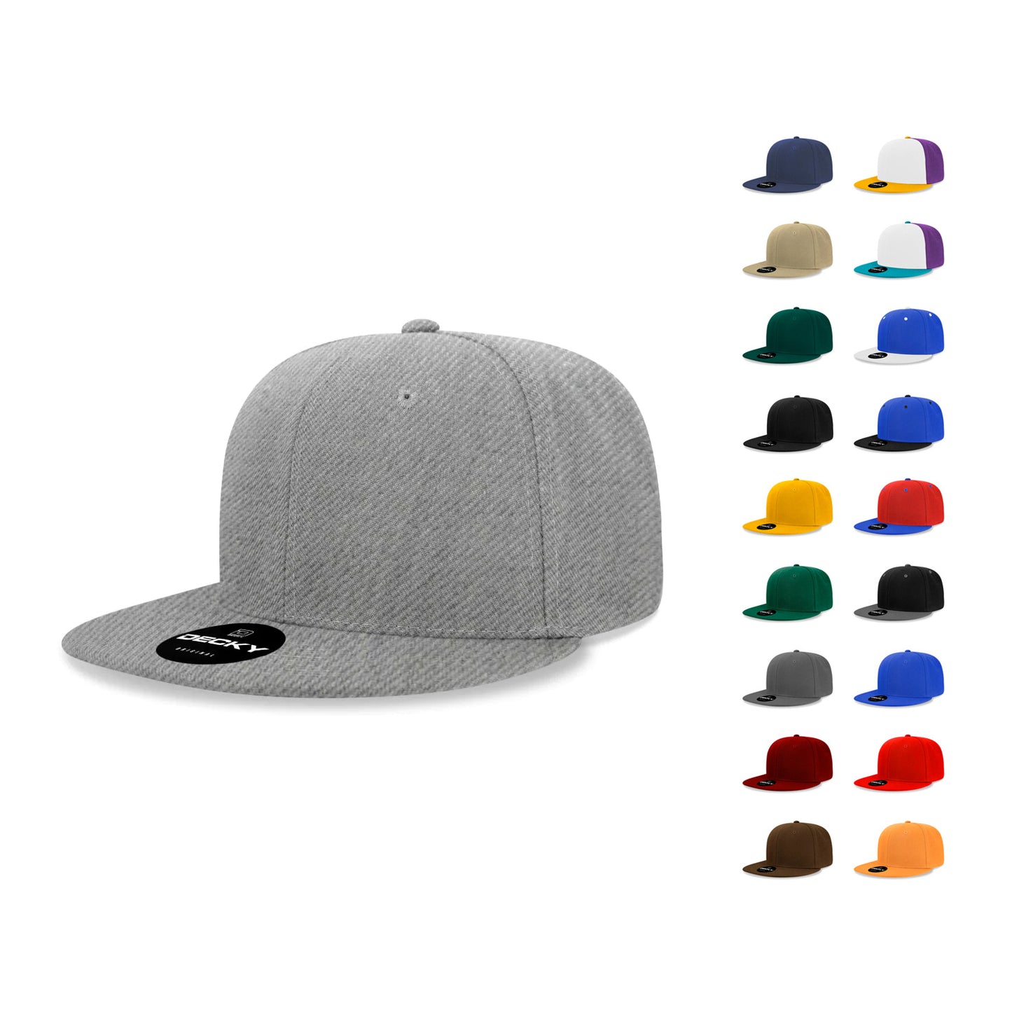 Decky 6020 High Profile Snapback Hats 6 Panel Flat Bill Caps Structured