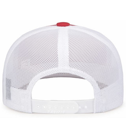 Custom Embroidered Pacific Headwear 104S Contrast Stitch Trucker Snapback Hat - 3D Embroidery