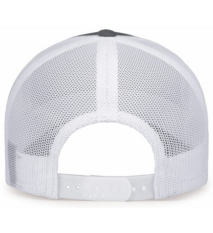 Custom Embroidered Pacific Headwear 104S Contrast Stitch Trucker Snapback Hat - 3D Embroidery