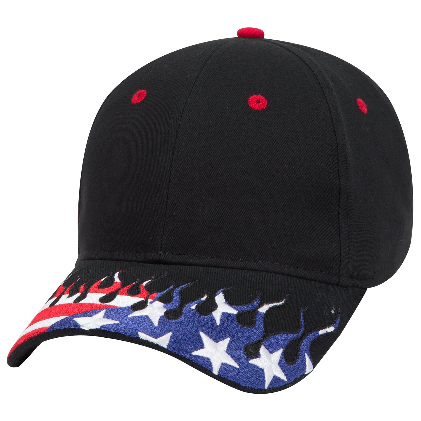 OTTO CAP 58-755 6 Panel Low Profile Baseball Cap US Flag Flame Design Hat