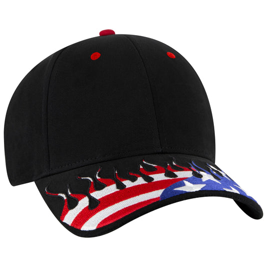 OTTO CAP 58-755 6 Panel Low Profile Baseball Cap US Flag Flame Design Hat - Star Hats & Embroidery