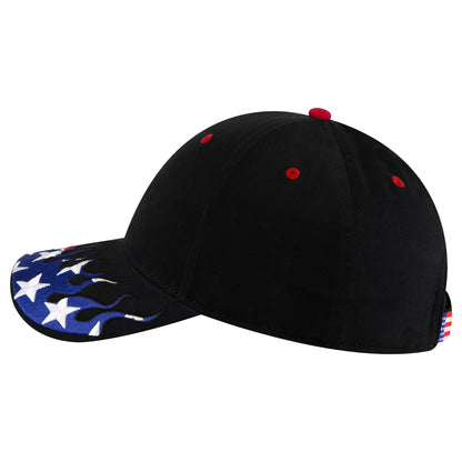 OTTO CAP 58-755 6 Panel Low Profile Baseball Cap US Flag Flame Design Hat