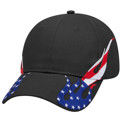 OTTO CAP 58-755 6 Panel Low Profile Baseball Cap US Flag Flame Design Hat