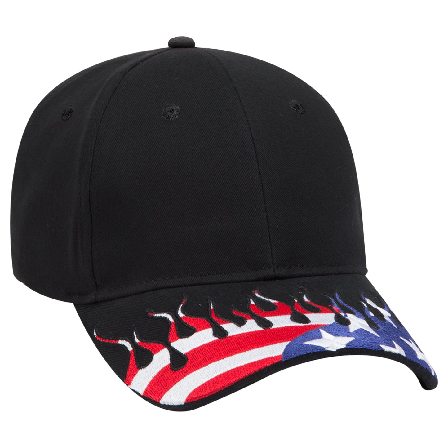 OTTO CAP 58-755 6 Panel Low Profile Baseball Cap US Flag Flame Design Hat
