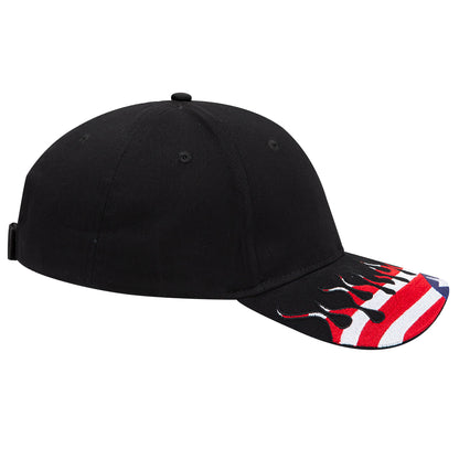 OTTO CAP 58-755 6 Panel Low Profile Baseball Cap US Flag Flame Design Hat