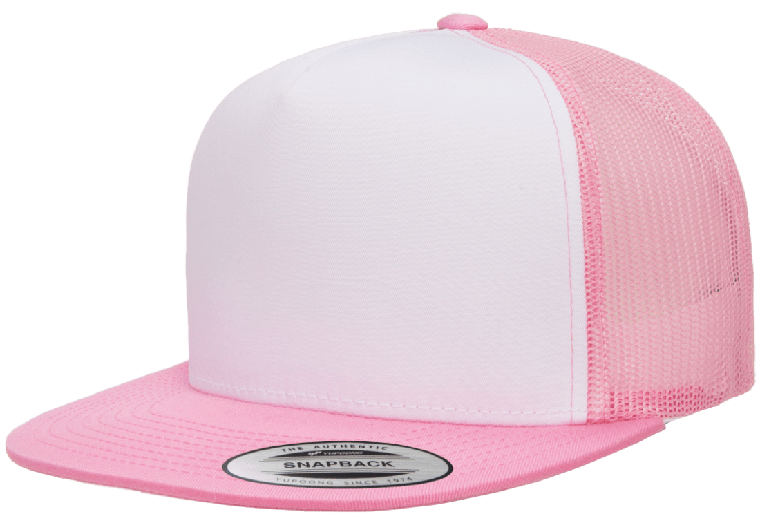 Yupoong 6006W Premium Trucker Snapback Hat Flat Bill Cap with Mesh Back White Front YP Classics