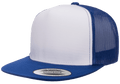 Yupoong 6006W Premium Trucker Snapback Hat Flat Bill Cap with Mesh Back White Front YP Classics