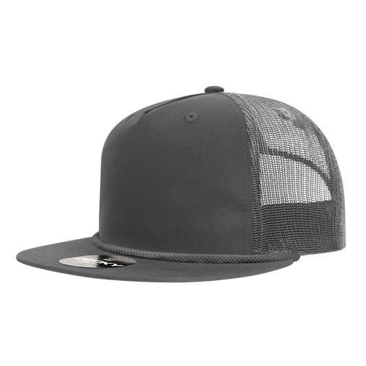 Decky 6041 5-Panel High Profile Relaxed Cotton Blend Trucker Hat with Rope - Star Hats & Embroidery