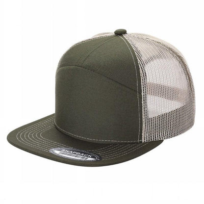 Unbranded 7-Panel Trucker Flat Bill Hat, Blank 7 Panel Mesh Back Cap