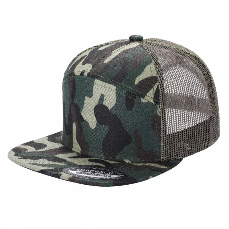 Unbranded 7-Panel Trucker Flat Bill Hat, Blank 7 Panel Mesh Back Cap