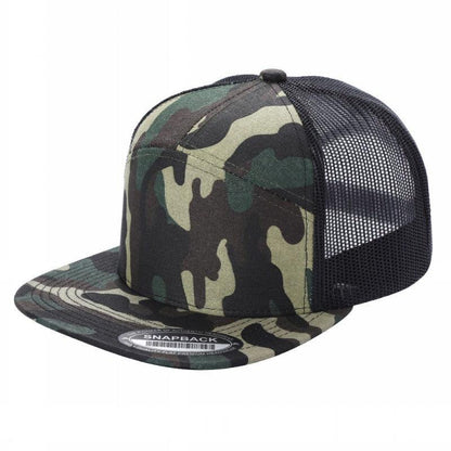 Unbranded 7-Panel Trucker Flat Bill Hat, Blank 7 Panel Mesh Back Cap