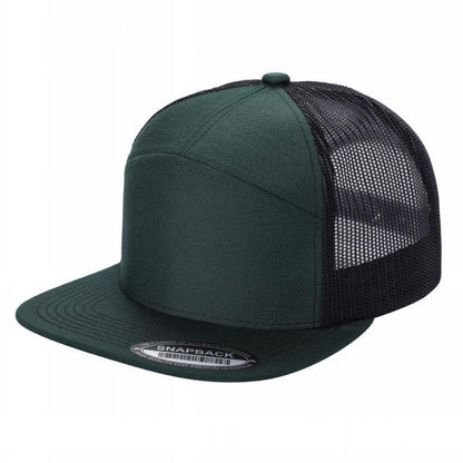 Unbranded 7-Panel Trucker Flat Bill Hat, Blank 7 Panel Mesh Back Cap