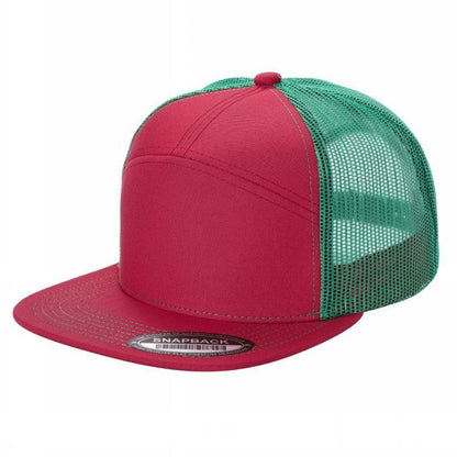 Unbranded 7-Panel Trucker Flat Bill Hat, Blank 7 Panel Mesh Back Cap