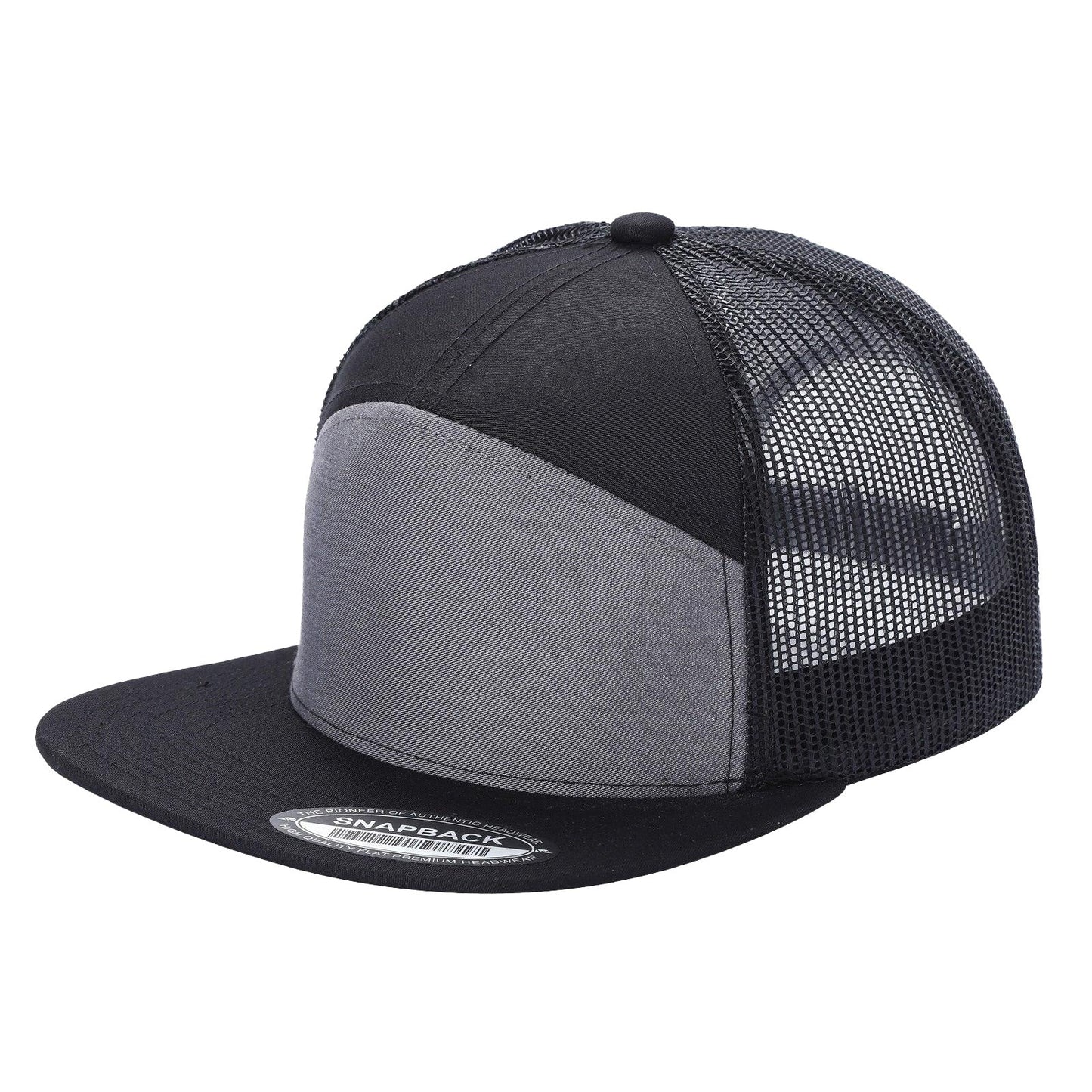 Unbranded 7-Panel Trucker Flat Bill Hat, Blank 7 Panel Mesh Back Cap