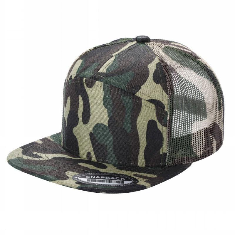 Unbranded 7-Panel Trucker Flat Bill Hat, Blank 7 Panel Mesh Back Cap