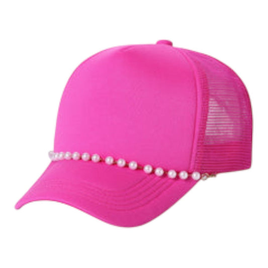 Unbranded Pearl Accent Trucker Mesh Snapback Hat - Star Hats & Embroidery