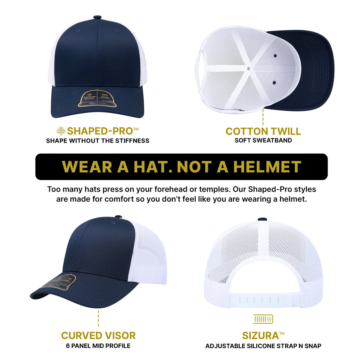 Empire Cove Shaped-Pro 6 Panel Trucker Hat EC001 - Sample