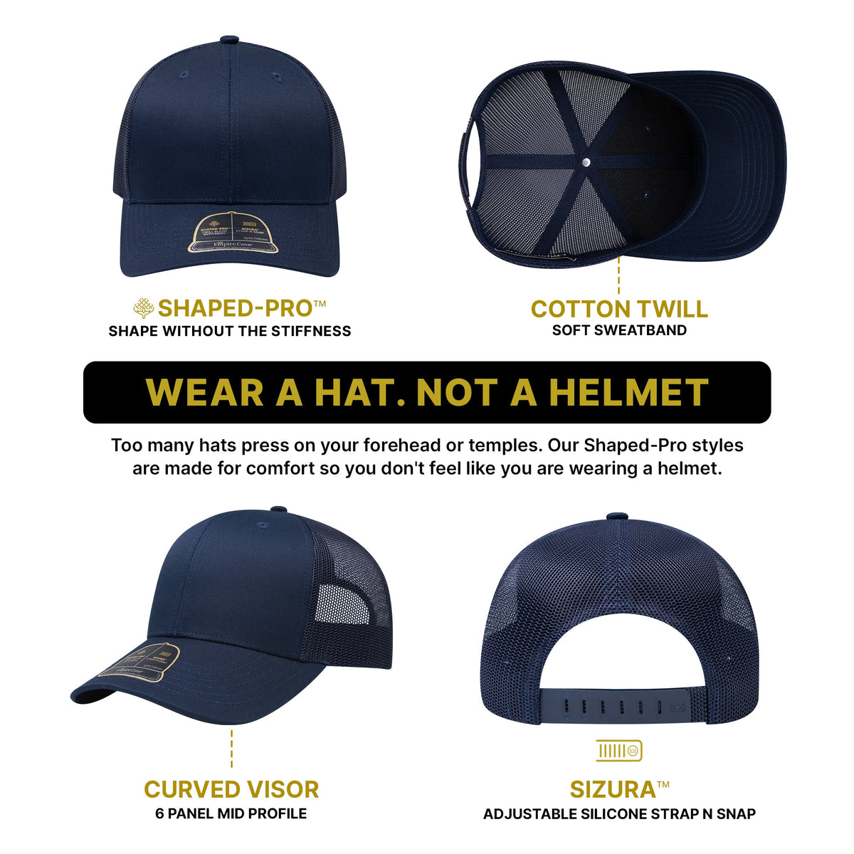Empire Cove Shaped-Pro 6 Panel Trucker Hat EC001 - Sample