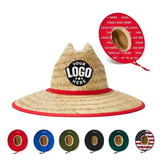 Custom Empire Cove Straw Lifeguard Sun Hats with Cotton Underbrim Coastal Edition - Star Hats & Embroidery