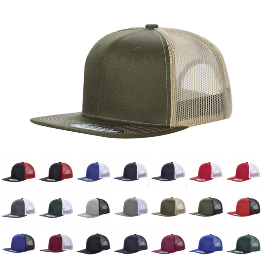 Unbranded 6 Panel Flat Bill Trucker Hat Snapback - Star Hats & Embroidery