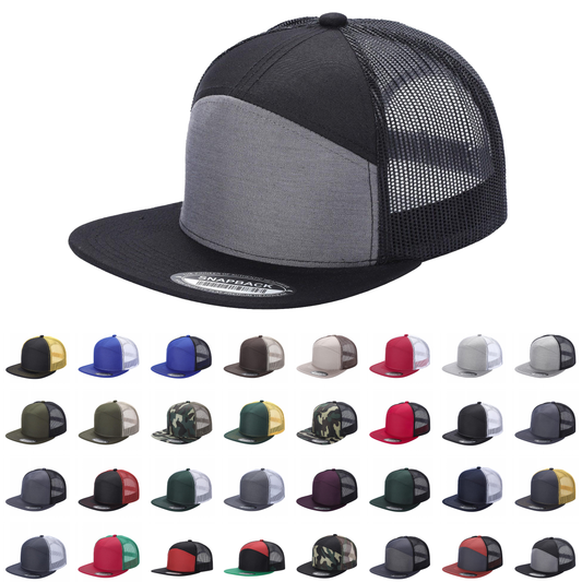 Unbranded 7-Panel Trucker Flat Bill Hat, Blank 7 Panel Mesh Back Cap - Star Hats & Embroidery