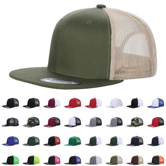 Unbranded 6-Panel Trucker Hat, Blank Flat Bill Mesh Cap - Star Hats & Embroidery
