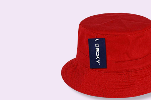 A red color Decky bucket hat