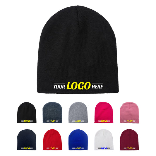 Custom Embroidered Unbranded Short Knit Beanie with Logo - Star Hats & Embroidery