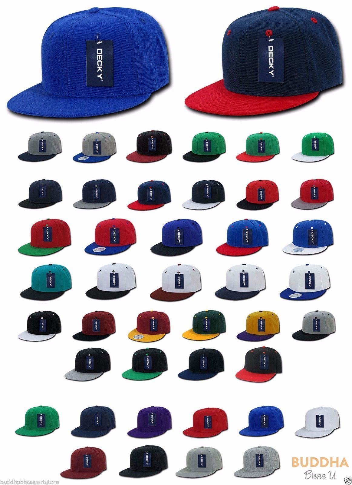 1 Decky Dozen Flat Bill Snapback Caps Hats Solid Two Tone Wholesale Lot!-Casaba Shop