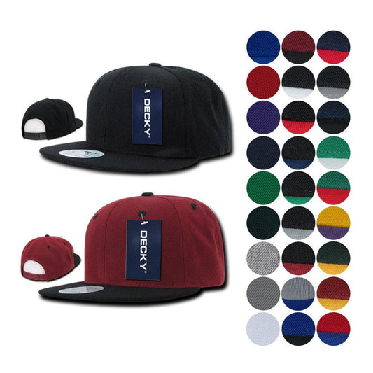 1 Decky Dozen Flat Bill Snapback Caps Hats Solid Two Tone Wholesale Lot!-Casaba Shop - Star Hats & Embroidery