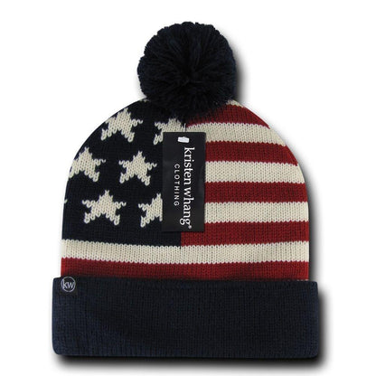 1 Dozen American USA Flag Stars Stripes Beanies Caps Hats Pom Pom Wholesale Lot Bulk-Casaba Shop