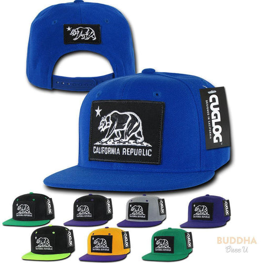 1 Dozen California Cali Bear Patch Snapback 6 Panel Flat Bill Caps Hats Wholesale Lots-Casaba Shop - Star Hats & Embroidery