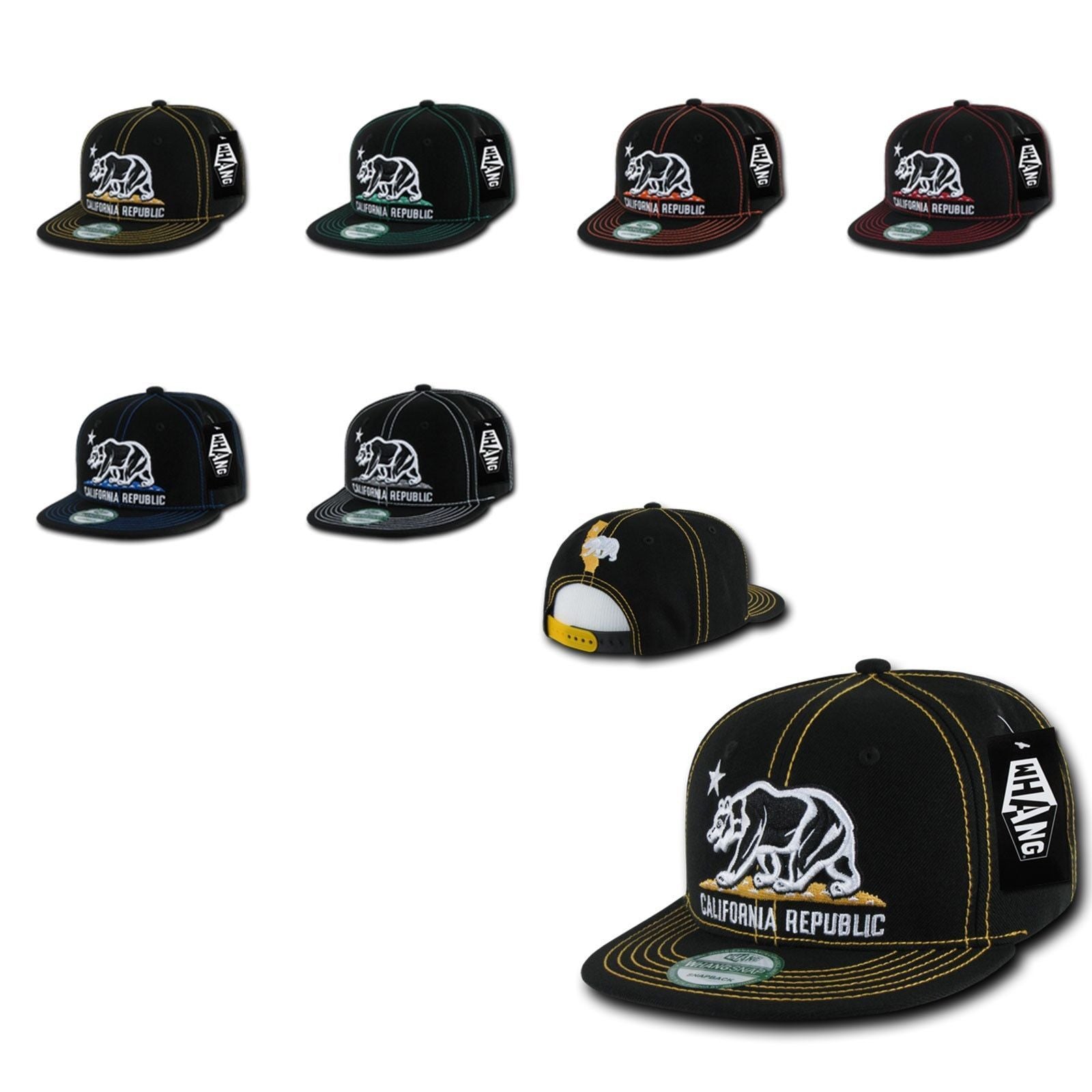 1 Dozen California Republic Bear Contra Stitch Flat Bill Snapback Hat Wholesale Bulk-Casaba Shop