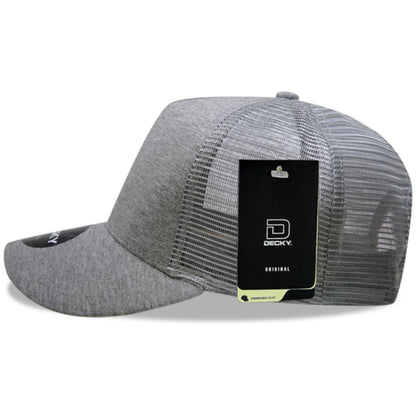 Decky 1050 Heather Jersey Trucker Hats 5 Panel Snapback Caps Mesh Structured Wholesale