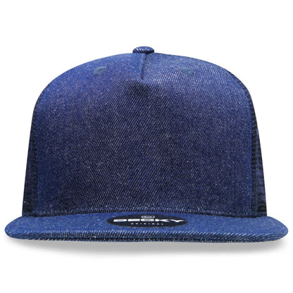 Decky 1082 High Profile Denim Trucker Snapback Hats 5 Panel Flat Bill Caps Wholesale