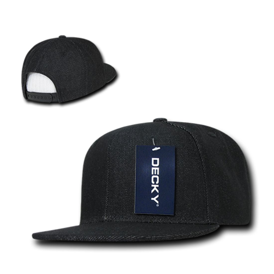 Decky 1090 Denim High Profile Snapback Hats 6 Panel Flat Bill Caps Structured Wholesale
