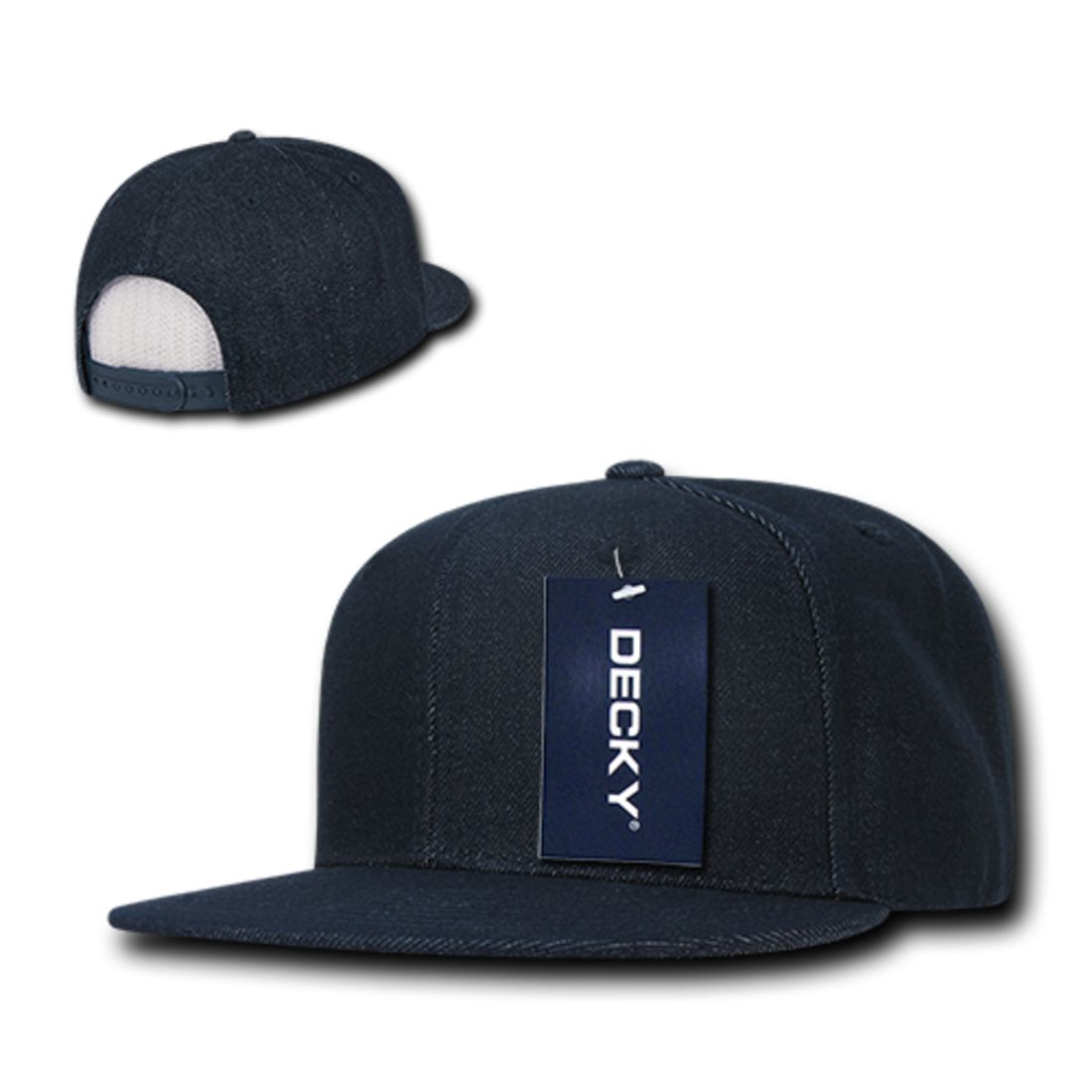 Decky 1090 Denim High Profile Snapback Hats 6 Panel Flat Bill Caps Structured Wholesale