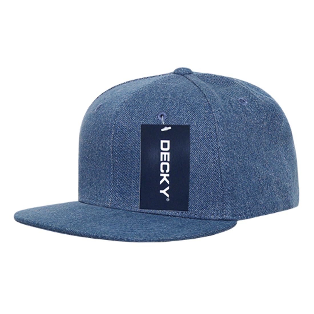 Decky 1090 Denim High Profile Snapback Hats 6 Panel Flat Bill Caps Structured Wholesale