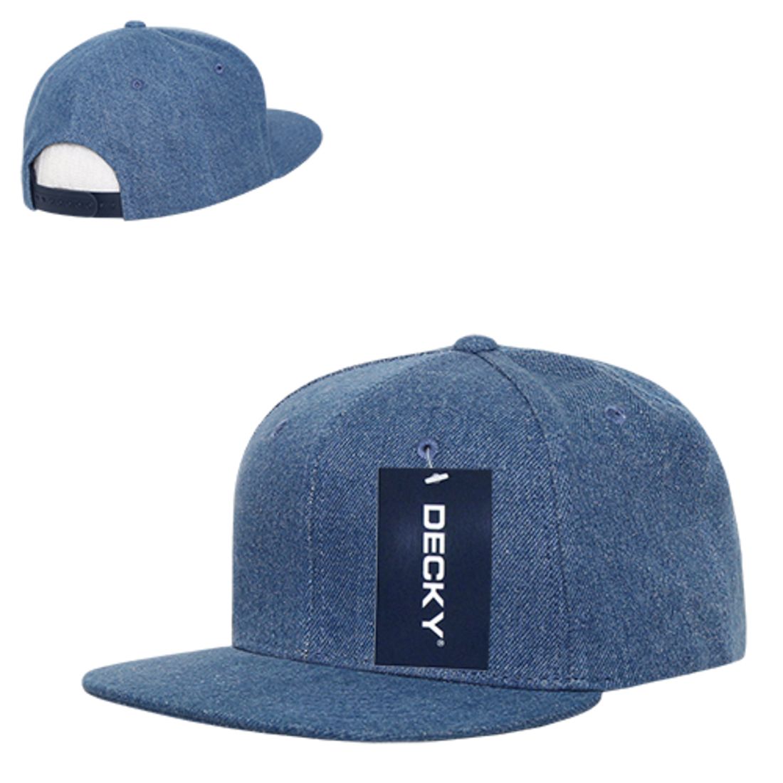Decky 1090 Denim High Profile Snapback Hats 6 Panel Flat Bill Caps Structured Wholesale