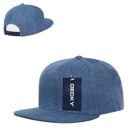 Decky 1090 Denim High Profile Snapback Hats 6 Panel Flat Bill Caps Structured Wholesale