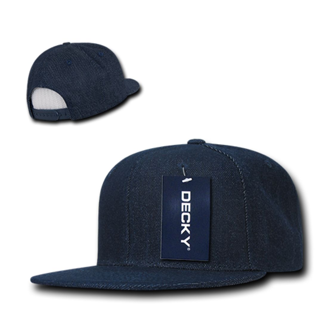 Decky 1090 Denim High Profile Snapback Hats 6 Panel Flat Bill Caps Structured Wholesale