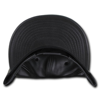 Decky 1103 High Profile Faux Leather Snapback Hats 6 Panel Flat Bill Baseball Caps Wholesale
