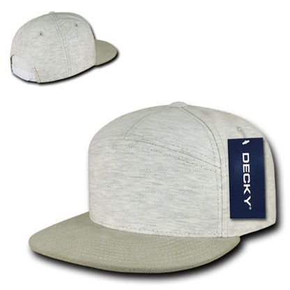 Decky 1140 Heather Jersey Knit Snapback Hats 7 Panel Flat Bill Caps Wholesale