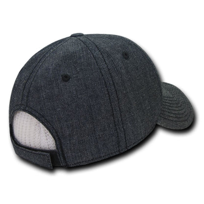 Decky 116 Structured Washed Denim Low Profile Hats 6 Panel Curved Bill Dad Caps Wholesale