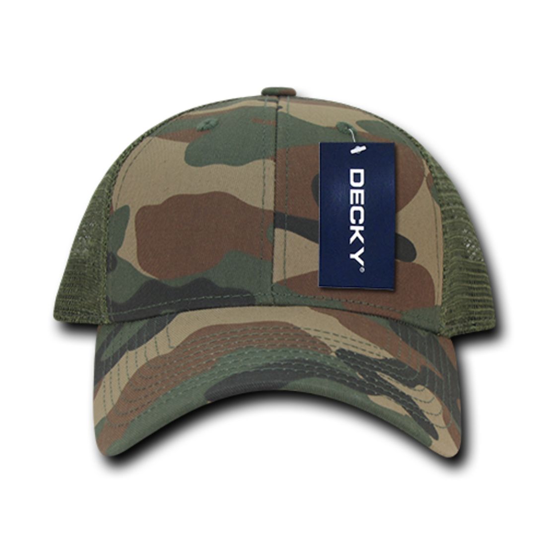 Decky 218 Structured Camo Trucker Hats Low Profile 6 Panel Curved Bill Caps Wholesale