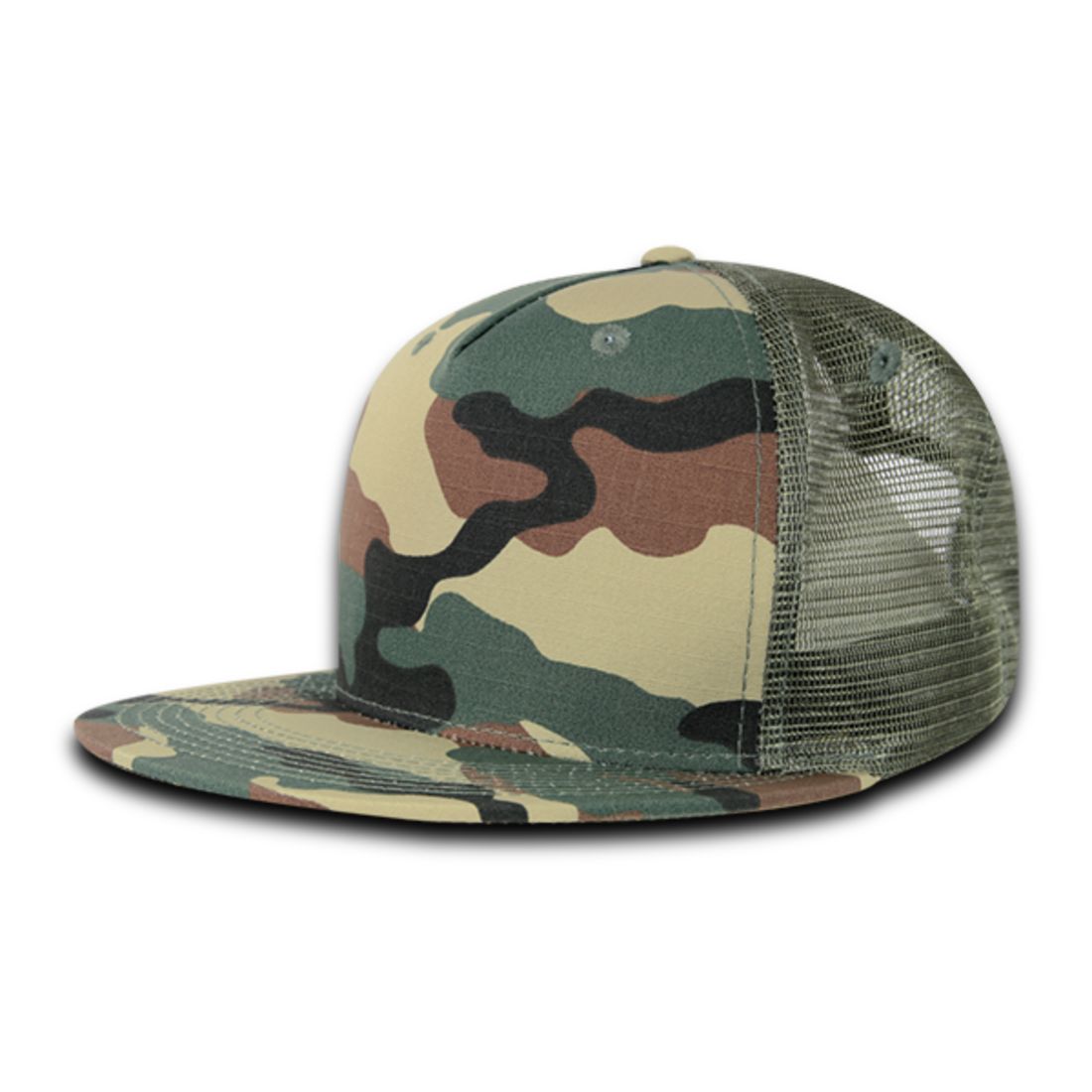 Decky 3021 Ripstop Trucker Hats High Profile 5 Panel Flat Bill Snapback Caps Wholesale