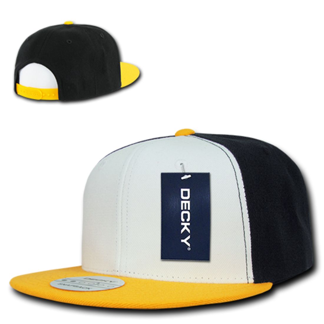 Decky 355 Three Tone Snapback Hats 6 Panel Flat Bill Baseball Caps Structured Wholesale