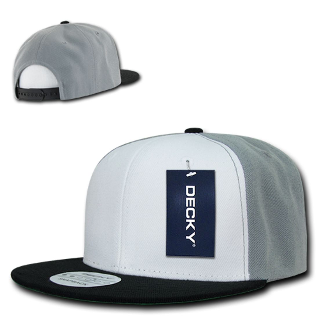 Decky 355 Three Tone Snapback Hats 6 Panel Flat Bill Baseball Caps Structured Wholesale