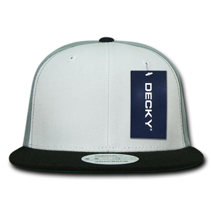 Decky 355 Three Tone Snapback Hats 6 Panel Flat Bill Baseball Caps Structured Wholesale