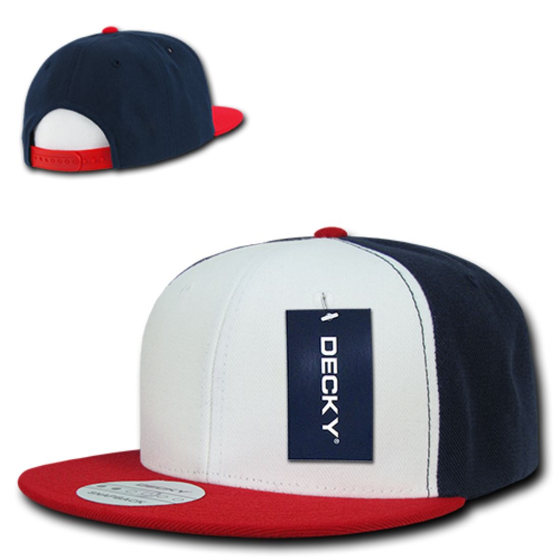 Decky 355 Three Tone Snapback Hats 6 Panel Flat Bill Baseball Caps Structured Wholesale